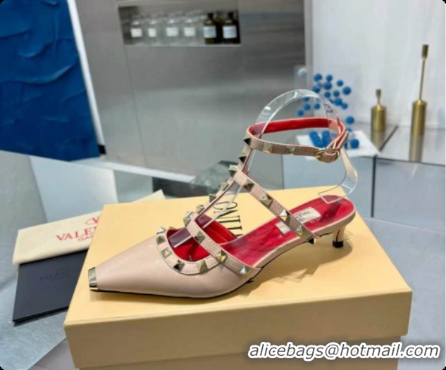 Unique Style Valentino Rockstud Court Shoes In Kid Leather 40MM V081467 Red/Beige 2026