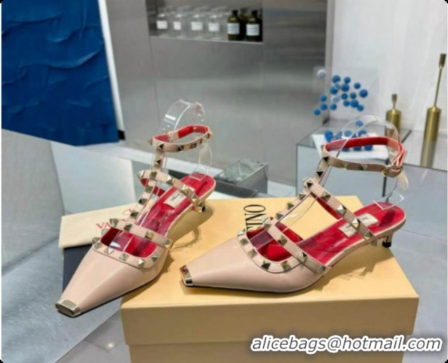 Unique Style Valentino Rockstud Court Shoes In Kid Leather 40MM V081467 Red/Beige 2026