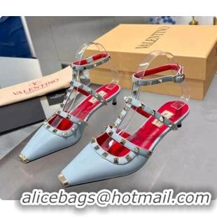 1:1 Valentino Rockstud Court Shoes In Kid Leather 40MM V081468 Light Blue 2026