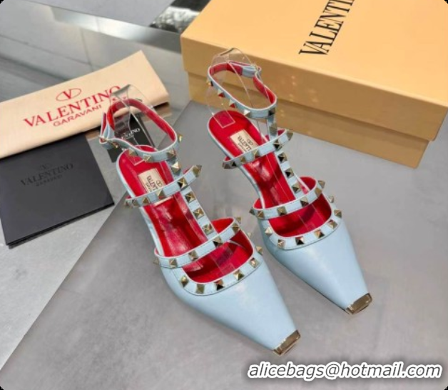 1:1 Valentino Rockstud Court Shoes In Kid Leather 40MM V081468 Light Blue 2026