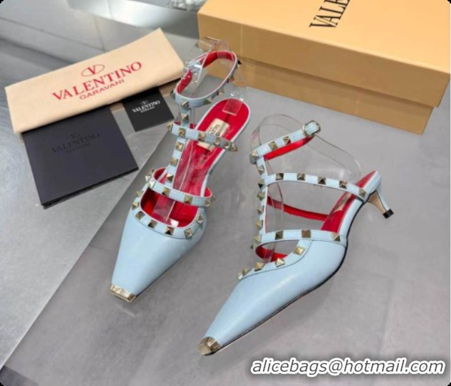 1:1 Valentino Rockstud Court Shoes In Kid Leather 40MM V081468 Light Blue 2026