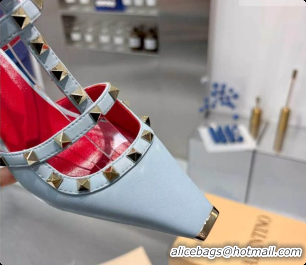 1:1 Valentino Rockstud Court Shoes In Kid Leather 40MM V081468 Light Blue 2026