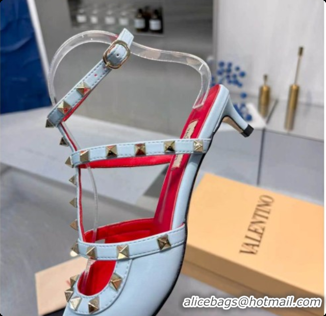 1:1 Valentino Rockstud Court Shoes In Kid Leather 40MM V081468 Light Blue 2026