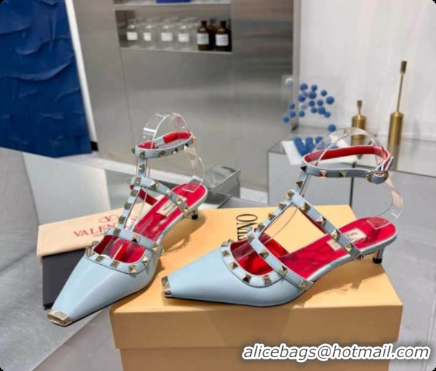 1:1 Valentino Rockstud Court Shoes In Kid Leather 40MM V081468 Light Blue 2026