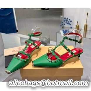 Charming Valentino Rockstud Court Shoes In Kid Leather 40MM V081470 Green 2026