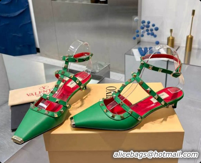 Charming Valentino Rockstud Court Shoes In Kid Leather 40MM V081470 Green 2026