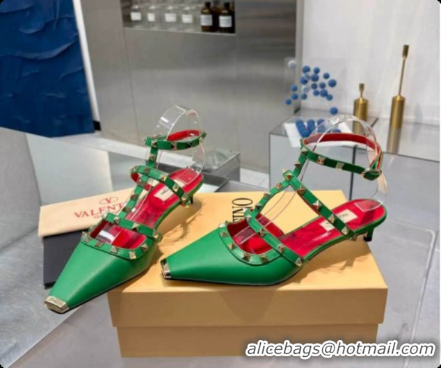 Charming Valentino Rockstud Court Shoes In Kid Leather 40MM V081470 Green 2026