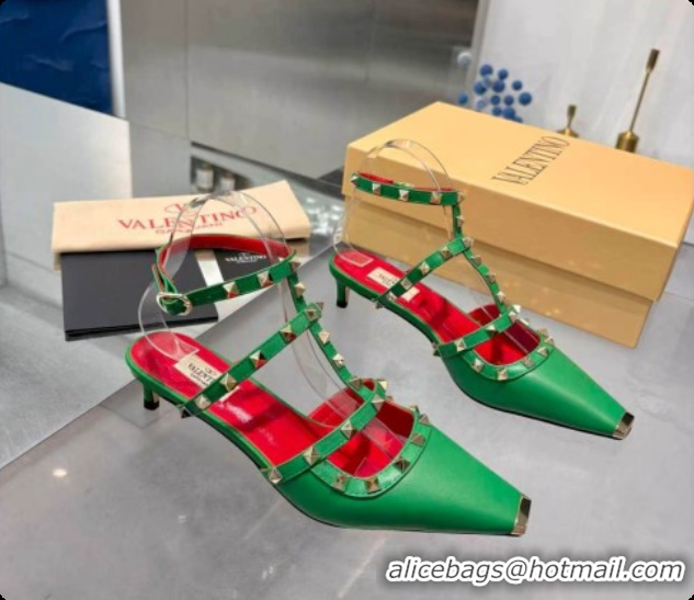 Charming Valentino Rockstud Court Shoes In Kid Leather 40MM V081470 Green 2026
