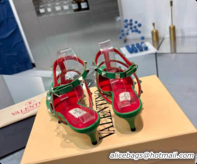 Charming Valentino Rockstud Court Shoes In Kid Leather 40MM V081470 Green 2026