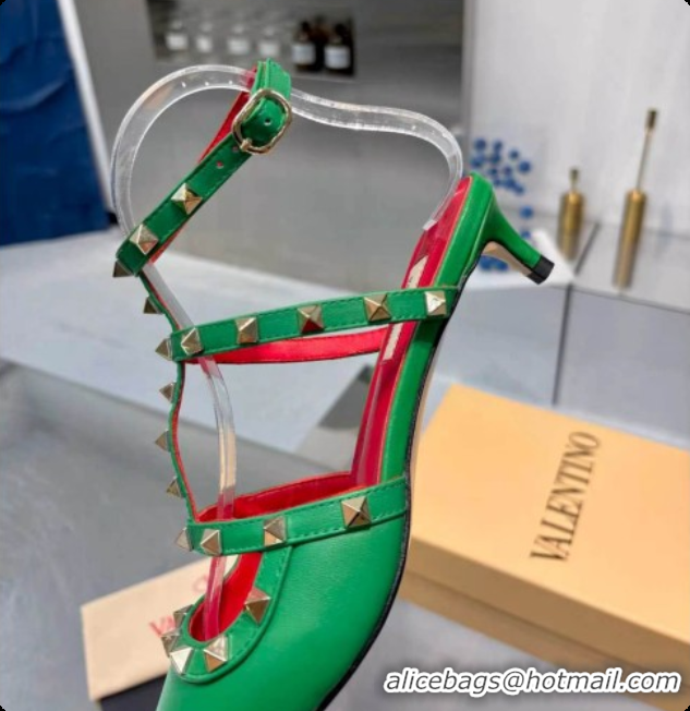 Charming Valentino Rockstud Court Shoes In Kid Leather 40MM V081470 Green 2026