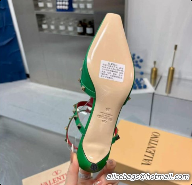 Charming Valentino Rockstud Court Shoes In Kid Leather 40MM V081470 Green 2026
