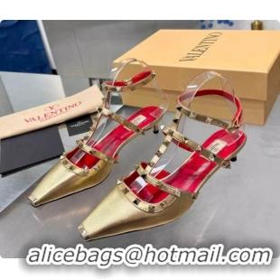 Popular Style Valentino Rockstud Court Shoes In Kid Leather 40MM V081471 Gold 2026