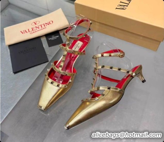 Popular Style Valentino Rockstud Court Shoes In Kid Leather 40MM V081471 Gold 2026