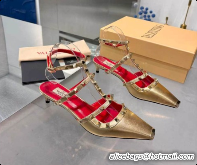 Popular Style Valentino Rockstud Court Shoes In Kid Leather 40MM V081471 Gold 2026