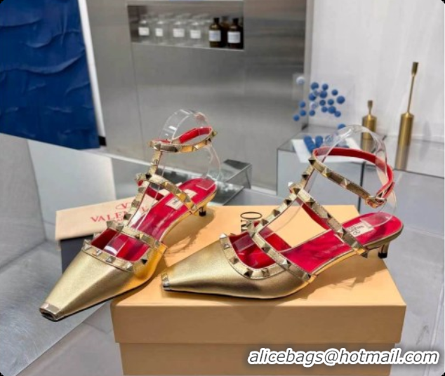Popular Style Valentino Rockstud Court Shoes In Kid Leather 40MM V081471 Gold 2026