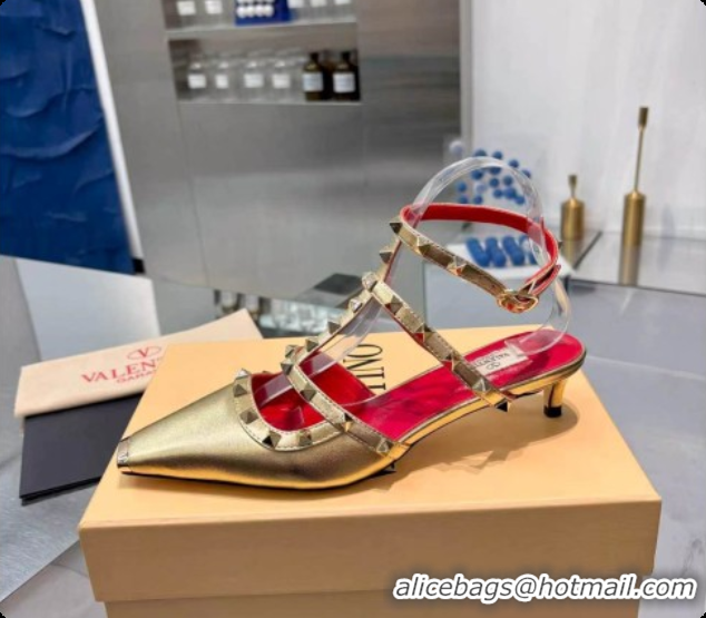 Popular Style Valentino Rockstud Court Shoes In Kid Leather 40MM V081471 Gold 2026
