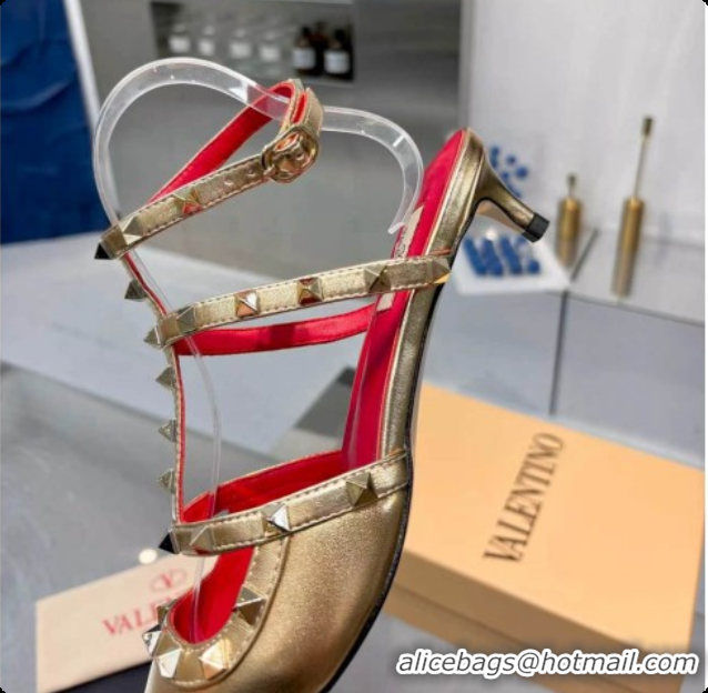 Popular Style Valentino Rockstud Court Shoes In Kid Leather 40MM V081471 Gold 2026