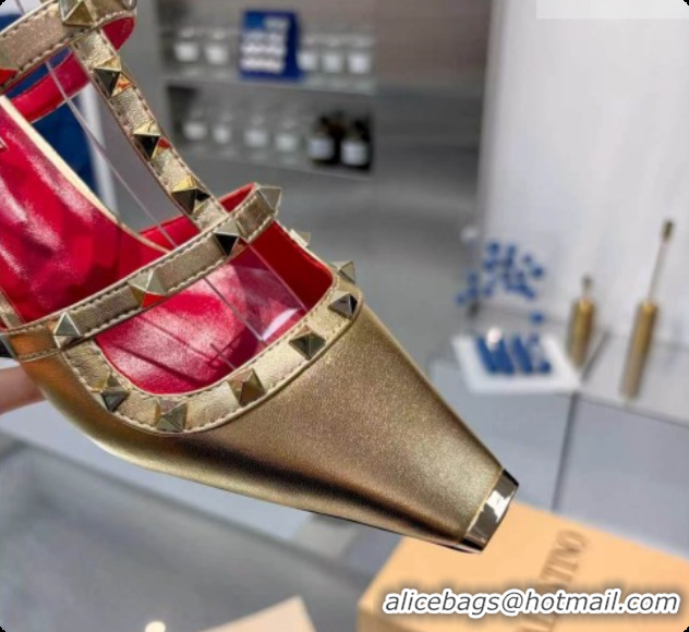 Popular Style Valentino Rockstud Court Shoes In Kid Leather 40MM V081471 Gold 2026