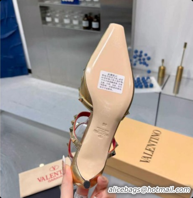 Popular Style Valentino Rockstud Court Shoes In Kid Leather 40MM V081471 Gold 2026