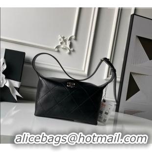 Famous Brand Chanel Shiny Lambskin Leather Hobo Handbag AS6138 Black 2026