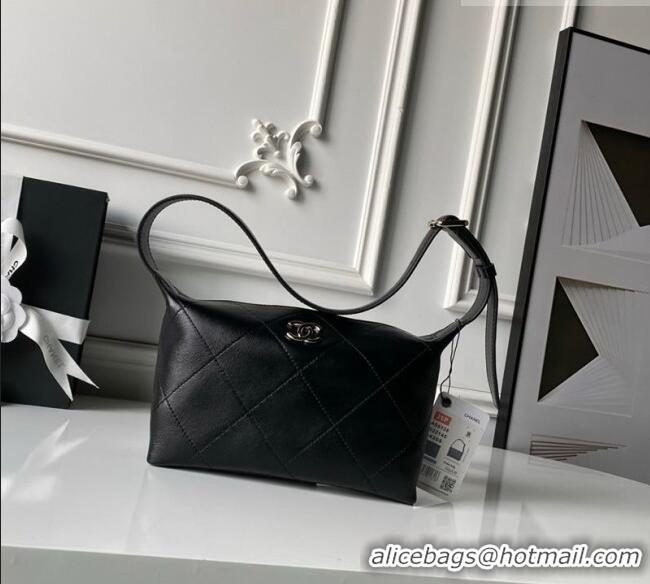 Famous Brand Chanel Shiny Lambskin Leather Hobo Handbag AS6138 Black 2026