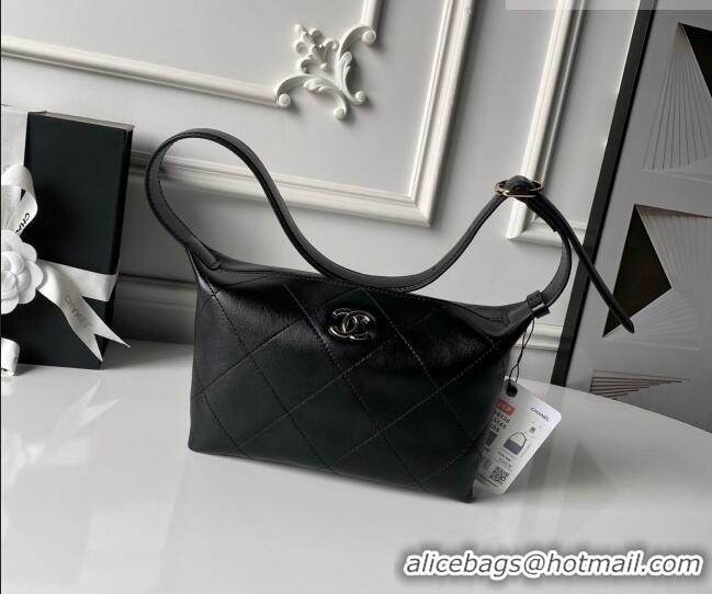 Famous Brand Chanel Shiny Lambskin Leather Hobo Handbag AS6138 Black 2026