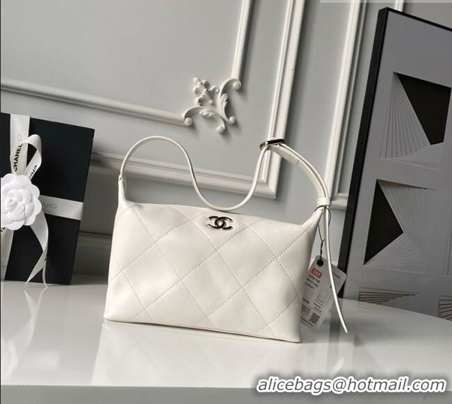 Reasonable Price Chanel Shiny Lambskin Leather Hobo Handbag AS6138 White 2026
