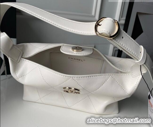 Reasonable Price Chanel Shiny Lambskin Leather Hobo Handbag AS6138 White 2026