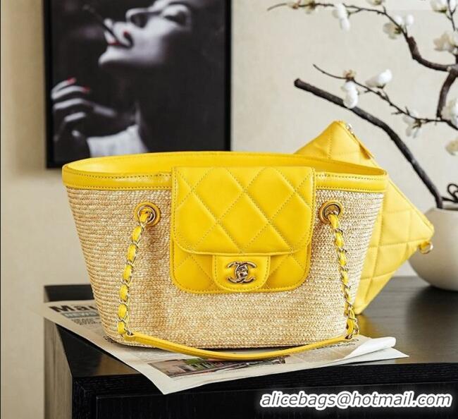 Big Discount Chanel Braided Straw Small Shopping Bag AS5951 Yellow 2026