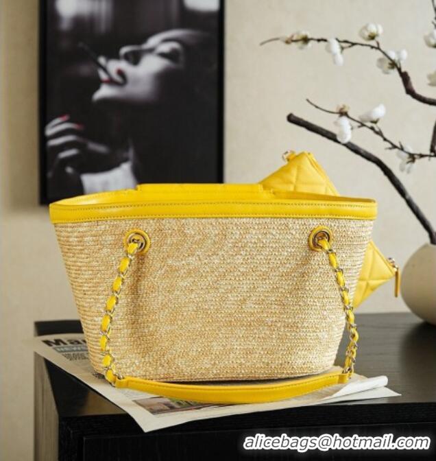 Big Discount Chanel Braided Straw Small Shopping Bag AS5951 Yellow 2026