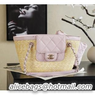 Grade Promotional Chanel Braided Straw Small Shopping Bag AS5951 Pink 2026