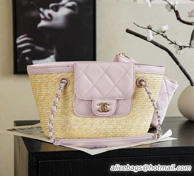 Grade Promotional Chanel Braided Straw Small Shopping Bag AS5951 Pink 2026