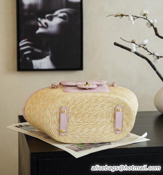 Grade Promotional Chanel Braided Straw Small Shopping Bag AS5951 Pink 2026