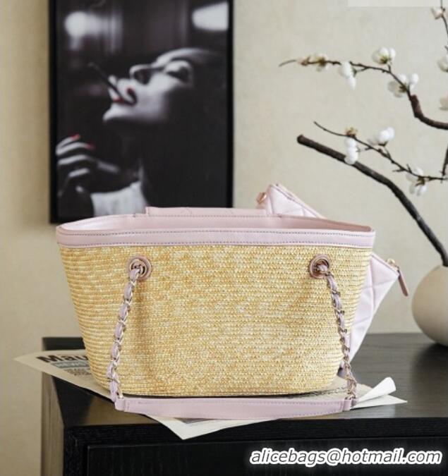 Grade Promotional Chanel Braided Straw Small Shopping Bag AS5951 Pink 2026