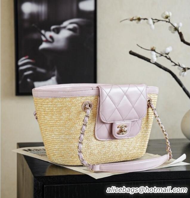 Grade Promotional Chanel Braided Straw Small Shopping Bag AS5951 Pink 2026