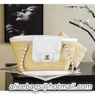 Best Quality Chanel Braided Straw Small Shopping Bag AS5951 White 2026