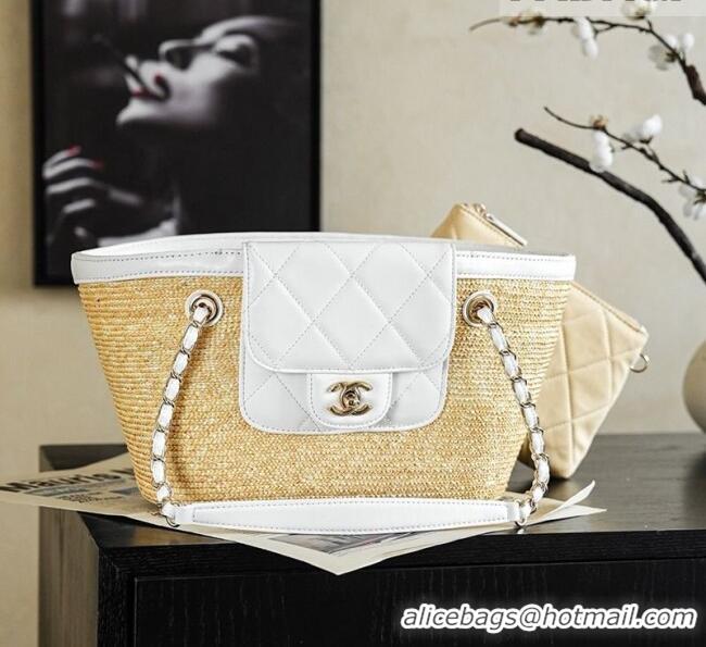 Best Quality Chanel Braided Straw Small Shopping Bag AS5951 White 2026
