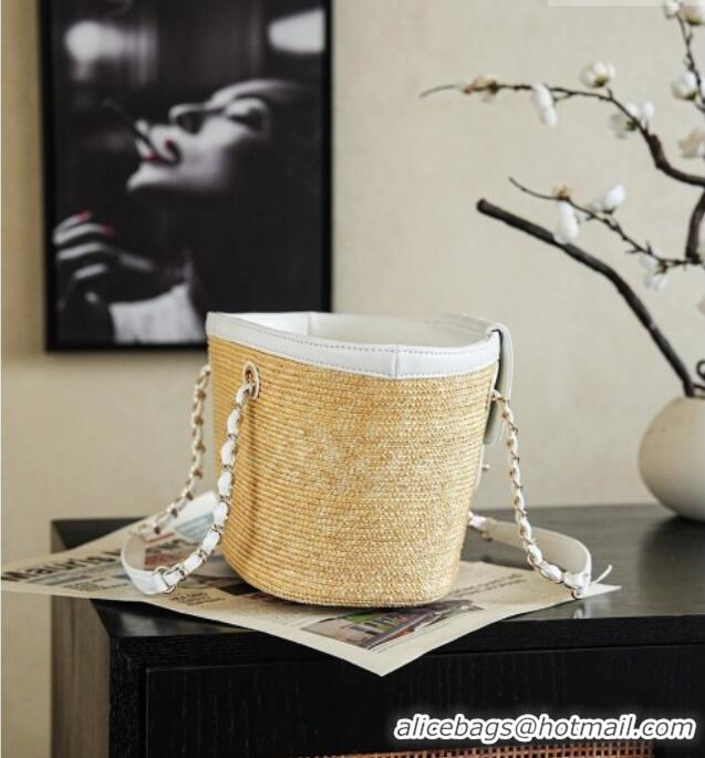 Best Quality Chanel Braided Straw Small Shopping Bag AS5951 White 2026