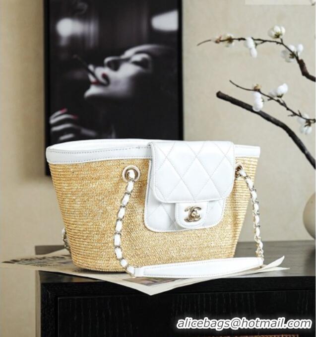 Best Quality Chanel Braided Straw Small Shopping Bag AS5951 White 2026