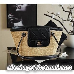 Good Discount Chanel Braided Straw Small Shopping Bag AS5951 Black 2026