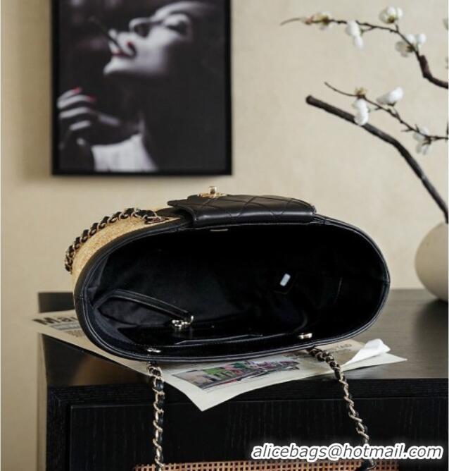 Good Discount Chanel Braided Straw Small Shopping Bag AS5951 Black 2026