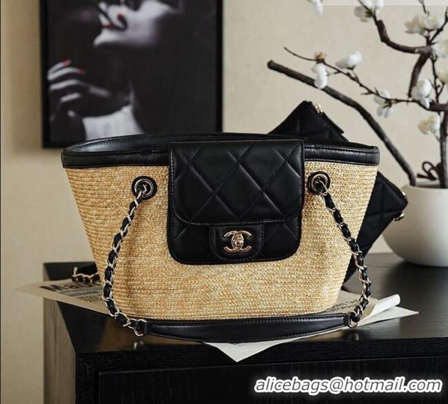 Good Discount Chanel Braided Straw Small Shopping Bag AS5951 Black 2026