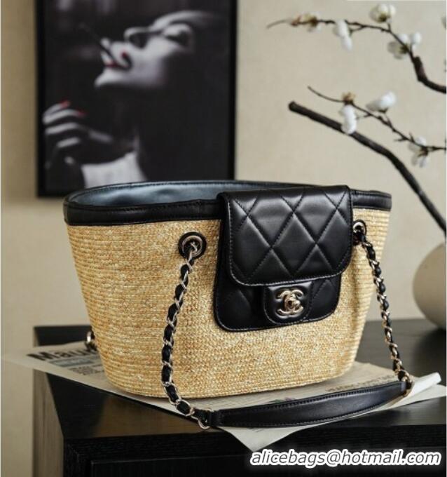 Good Discount Chanel Braided Straw Small Shopping Bag AS5951 Black 2026