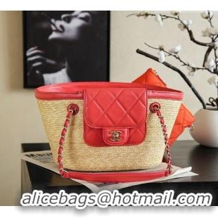 Low Cost Chanel Braided Straw Small Shopping Bag AS5951 Red 2026