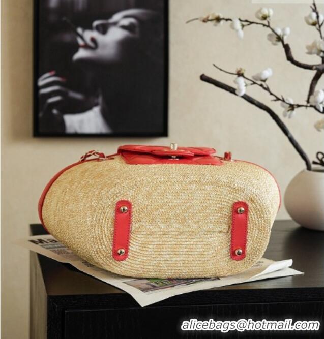 Low Cost Chanel Braided Straw Small Shopping Bag AS5951 Red 2026