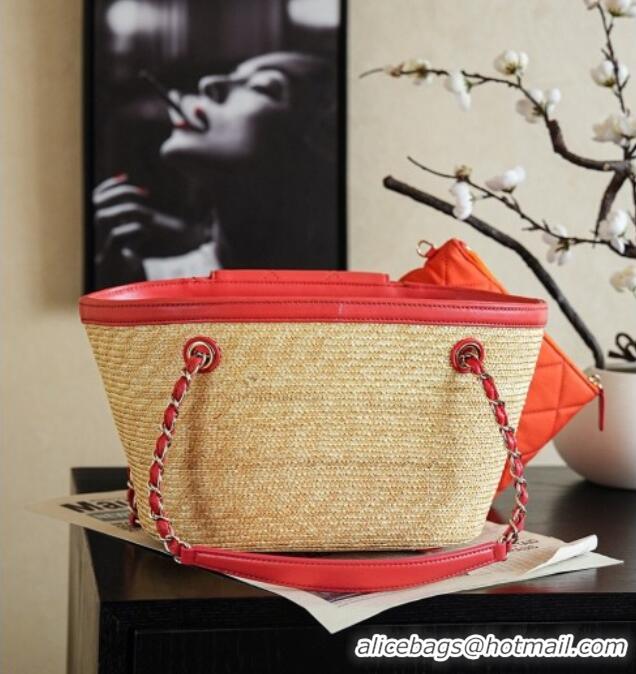 Low Cost Chanel Braided Straw Small Shopping Bag AS5951 Red 2026