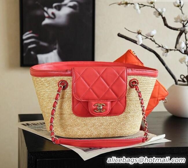 Low Cost Chanel Braided Straw Small Shopping Bag AS5951 Red 2026