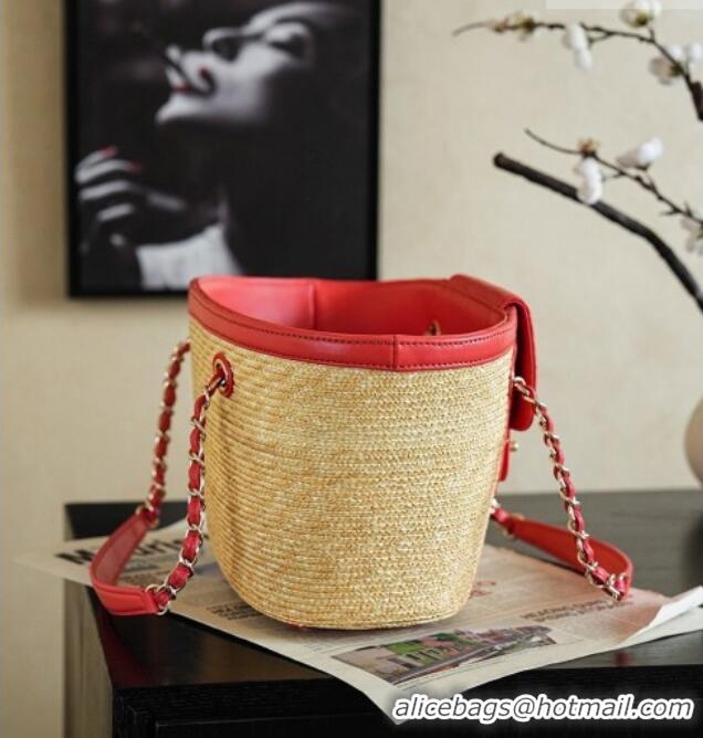 Low Cost Chanel Braided Straw Small Shopping Bag AS5951 Red 2026