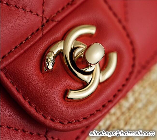 Low Cost Chanel Braided Straw Small Shopping Bag AS5951 Red 2026