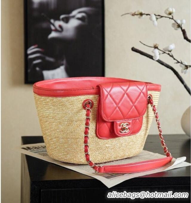 Low Cost Chanel Braided Straw Small Shopping Bag AS5951 Red 2026